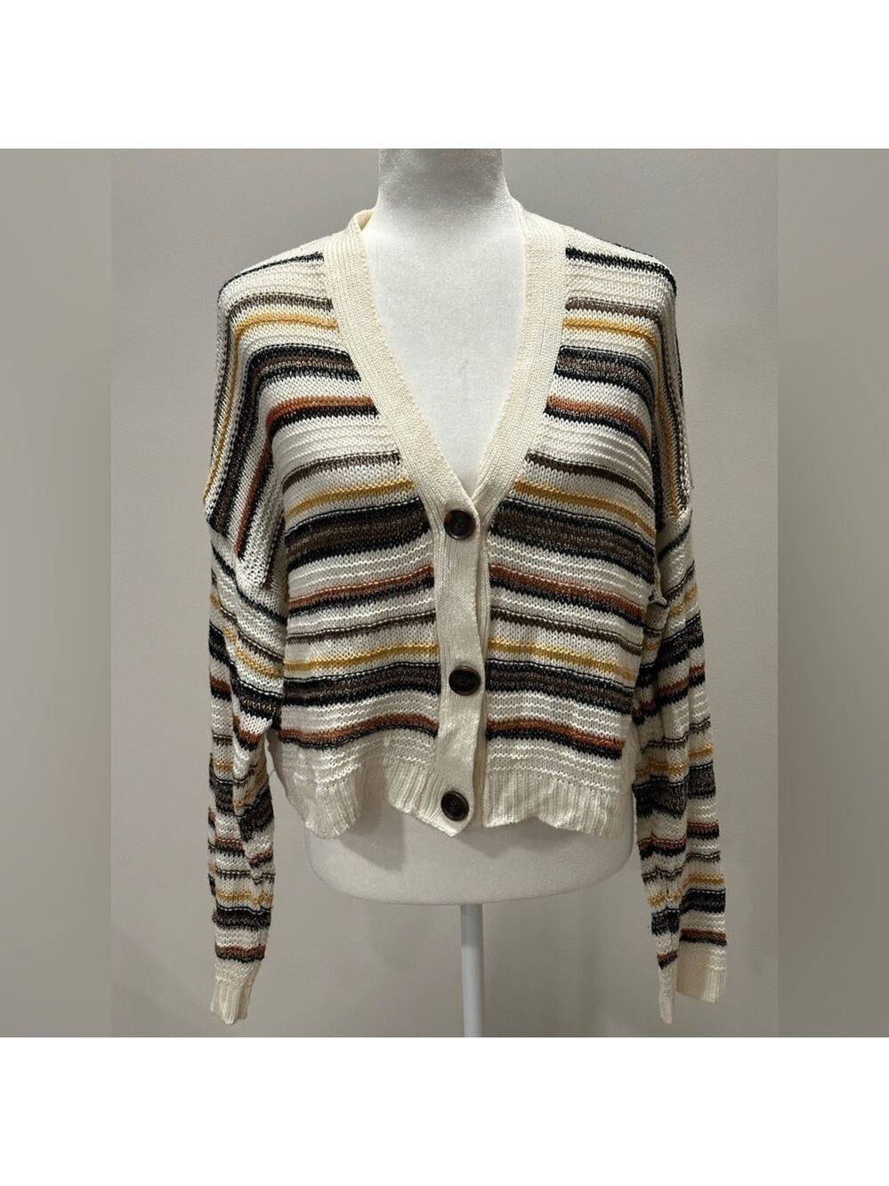 Almost Famous Cream Striped Cardigan size Large